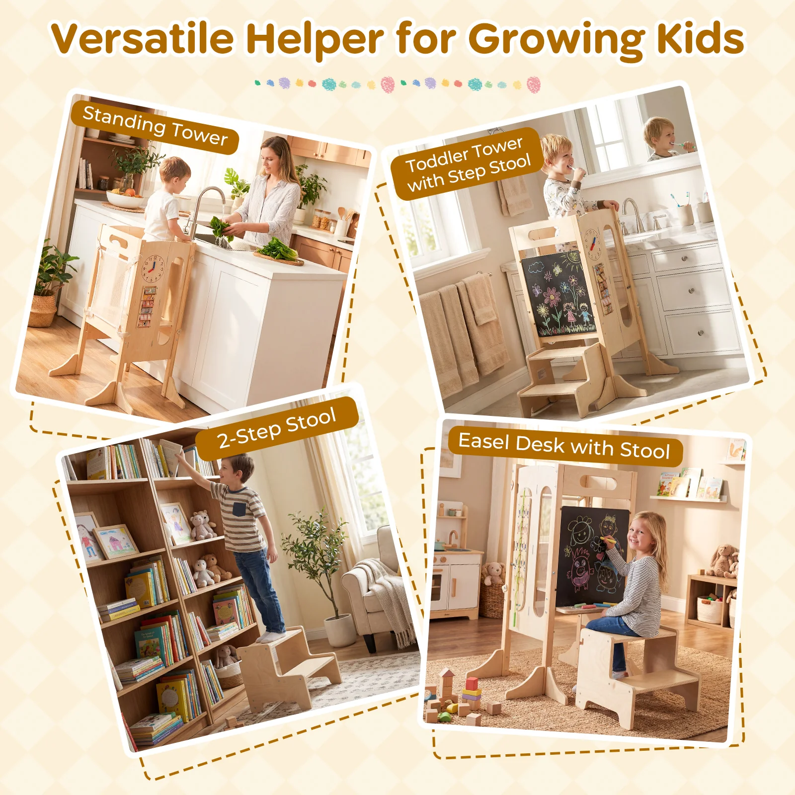 Versatile Wooden Learning Tower with Blackboard & Montessori Games for Children 3+ Years Old - Image 6