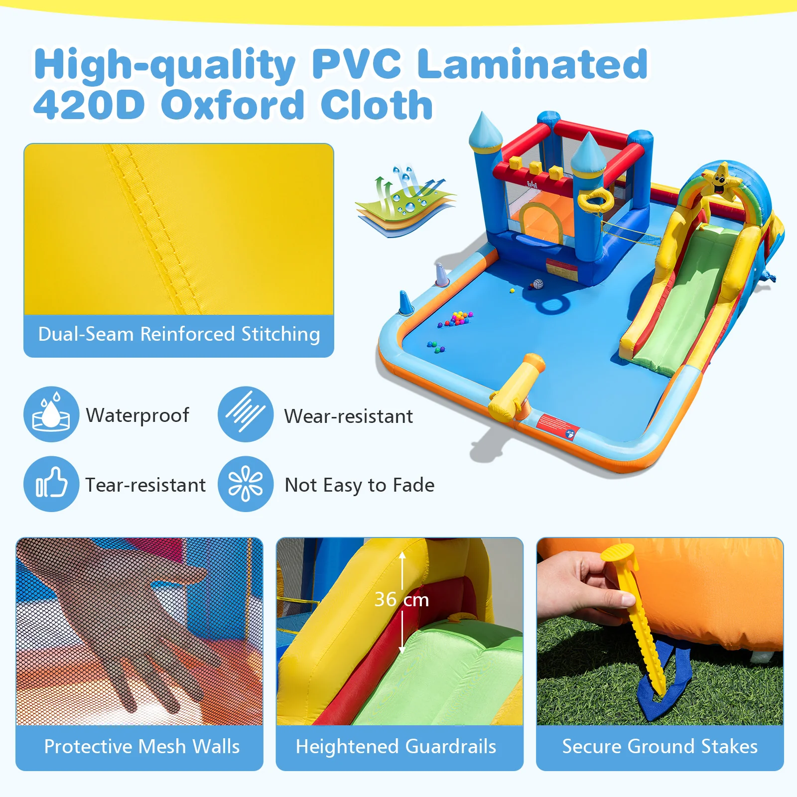 Water Slide Bounce House, Kids Bouncy Castle with Climbing Wall - Image 6