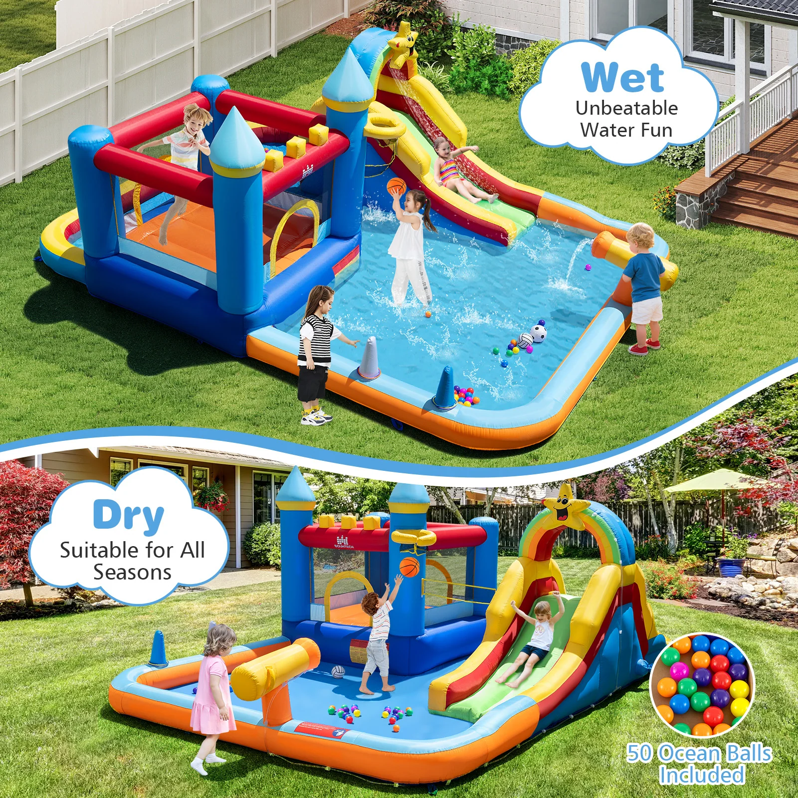 Water Slide Bounce House, Kids Bouncy Castle with Climbing Wall - Image 7
