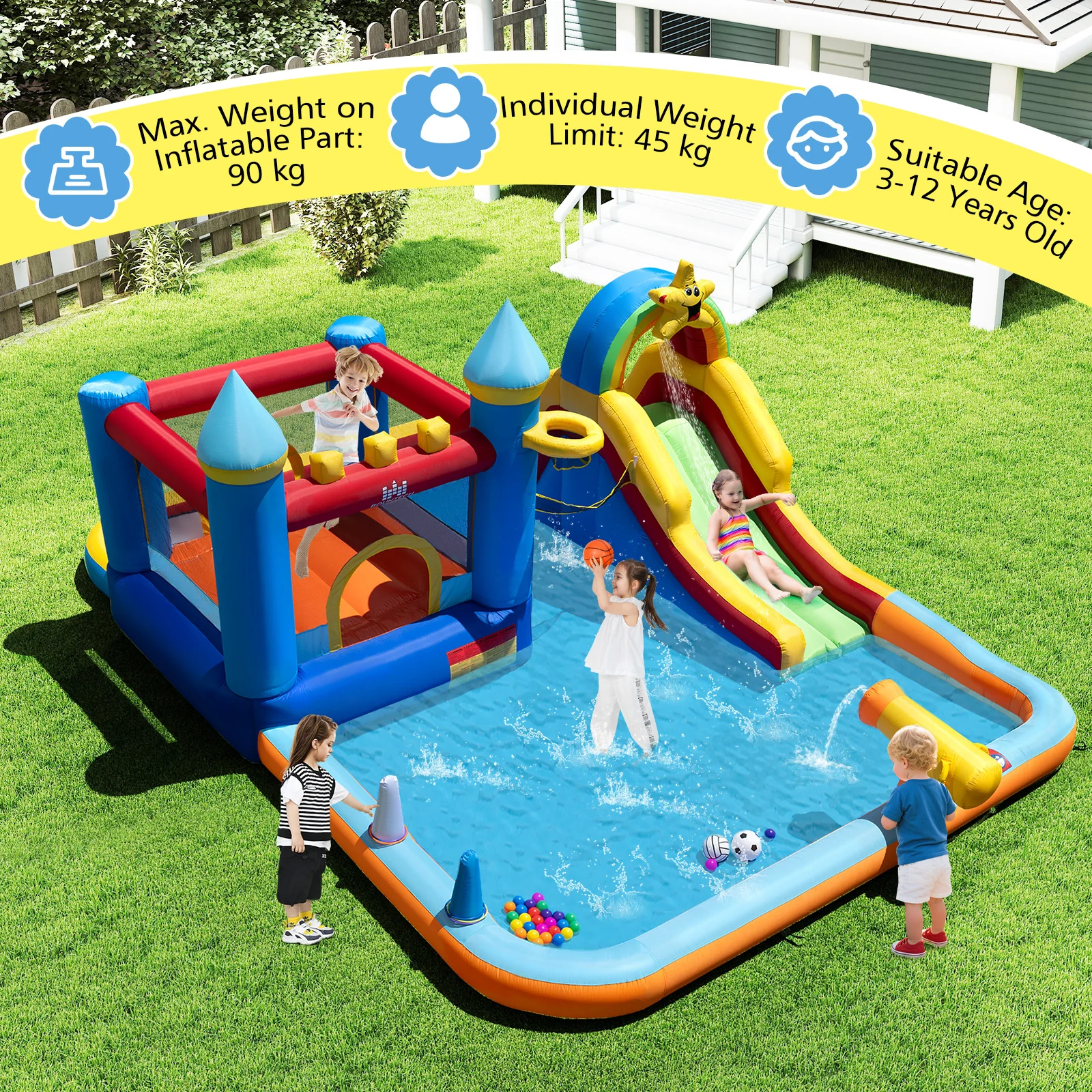 Water Slide Bounce House, Kids Bouncy Castle with Climbing Wall - Image 8