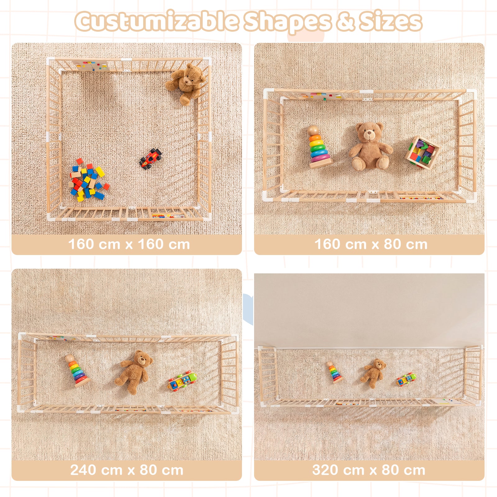 Wooden Adjustable Multi-Shape Baby Playpen for Infants and Toddlers - Image 3