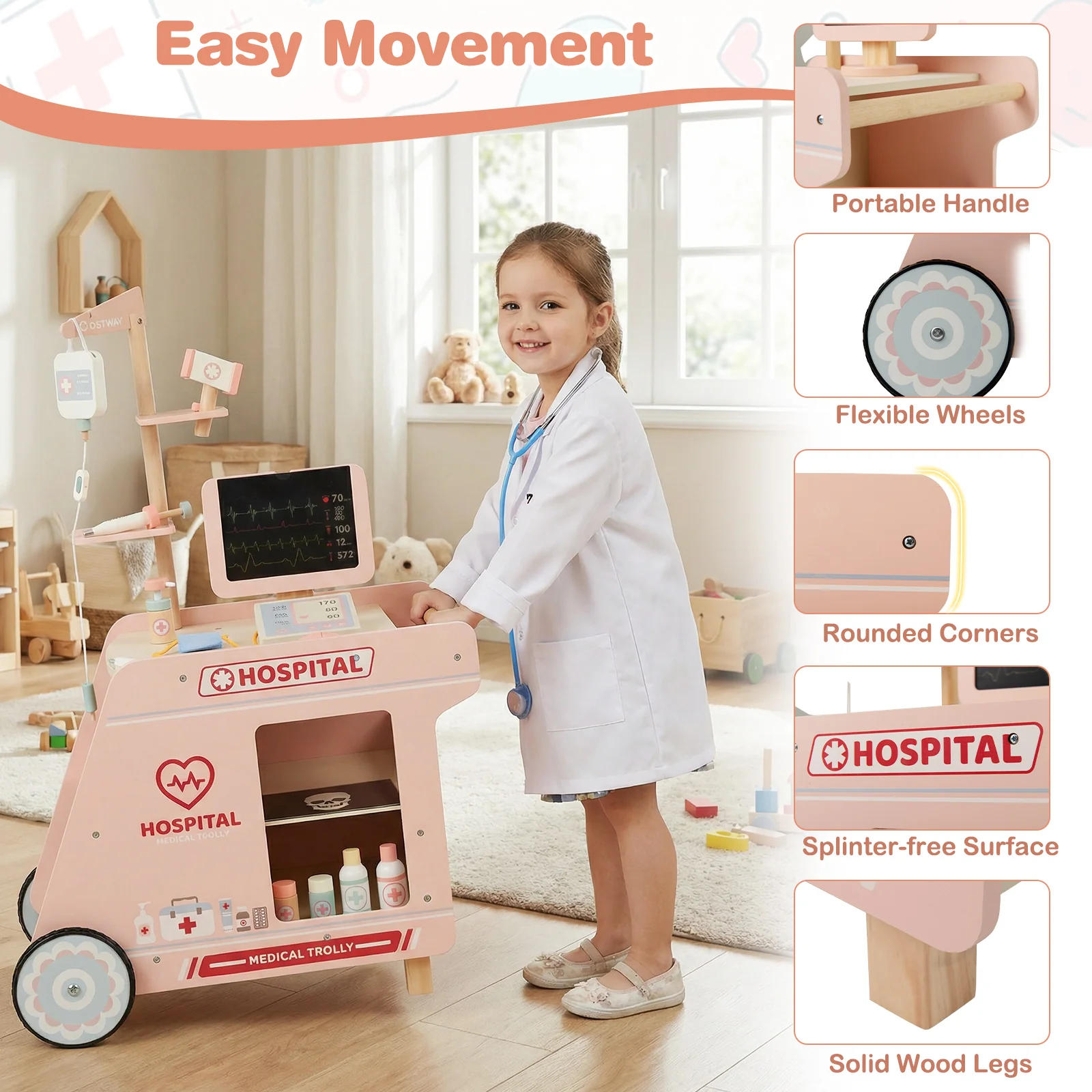 Wooden Doctor Playset with CT Machine and Stethoscope for Kids - Image 8