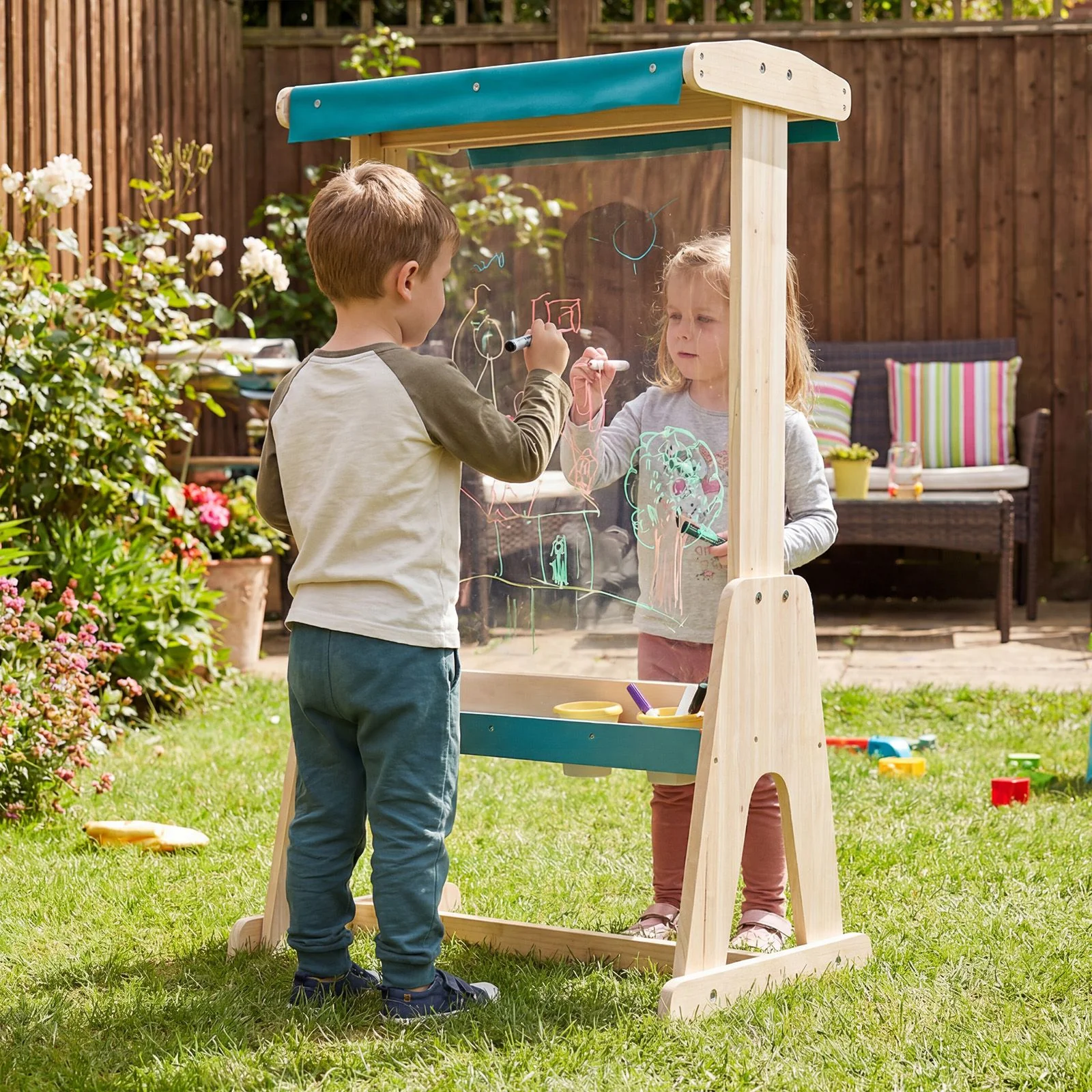Wooden Fir Frame Easel for Kids with Transparent Board and Storage Trays - Image 4