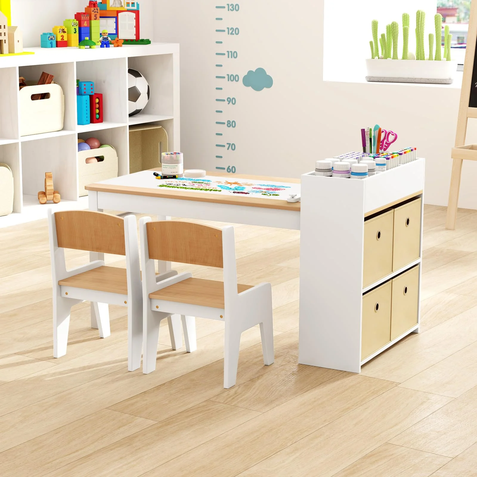 Wooden Kids Craft Study Desk w/Storage Shelves - Image 3