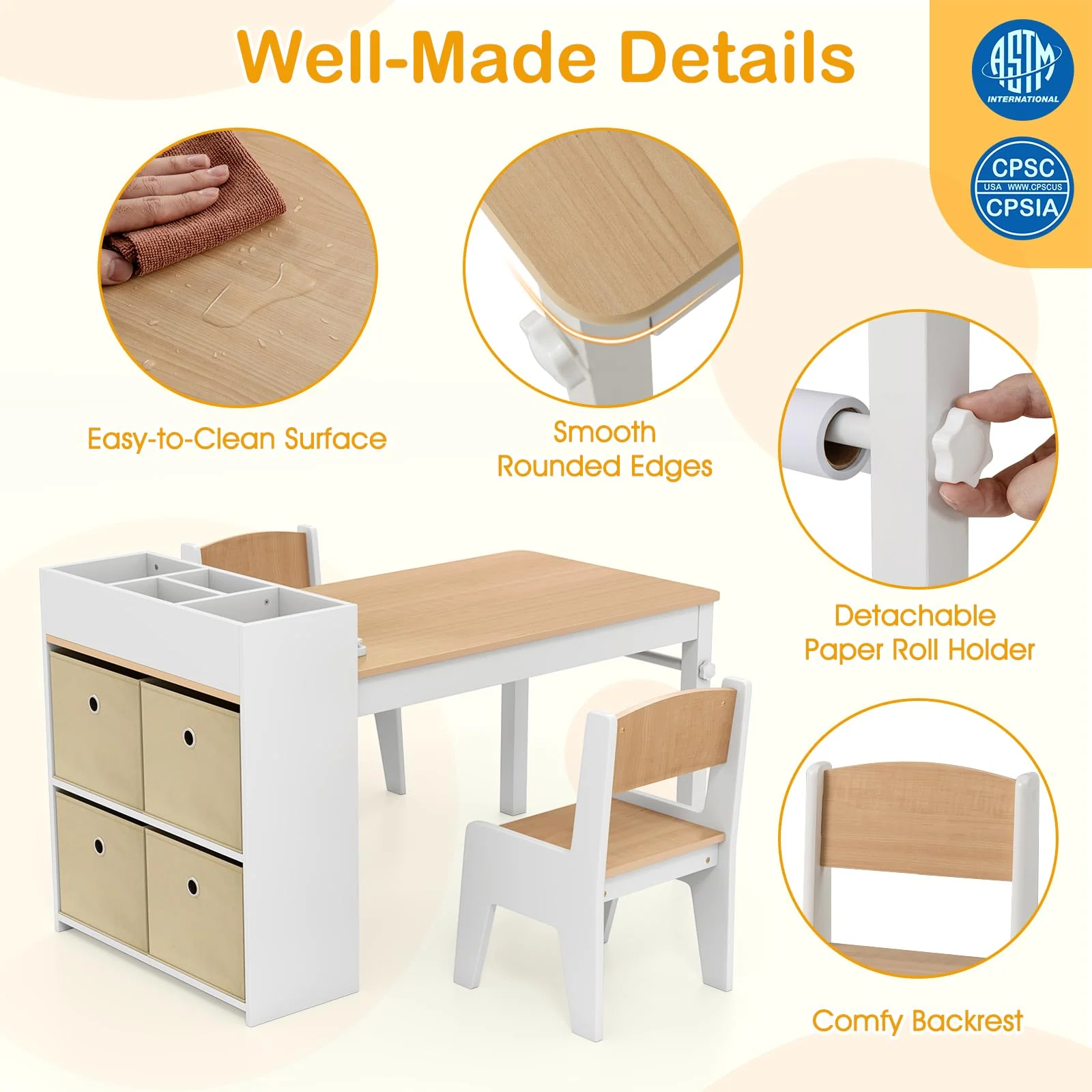 Wooden Kids Craft Study Desk w/Storage Shelves - Image 6