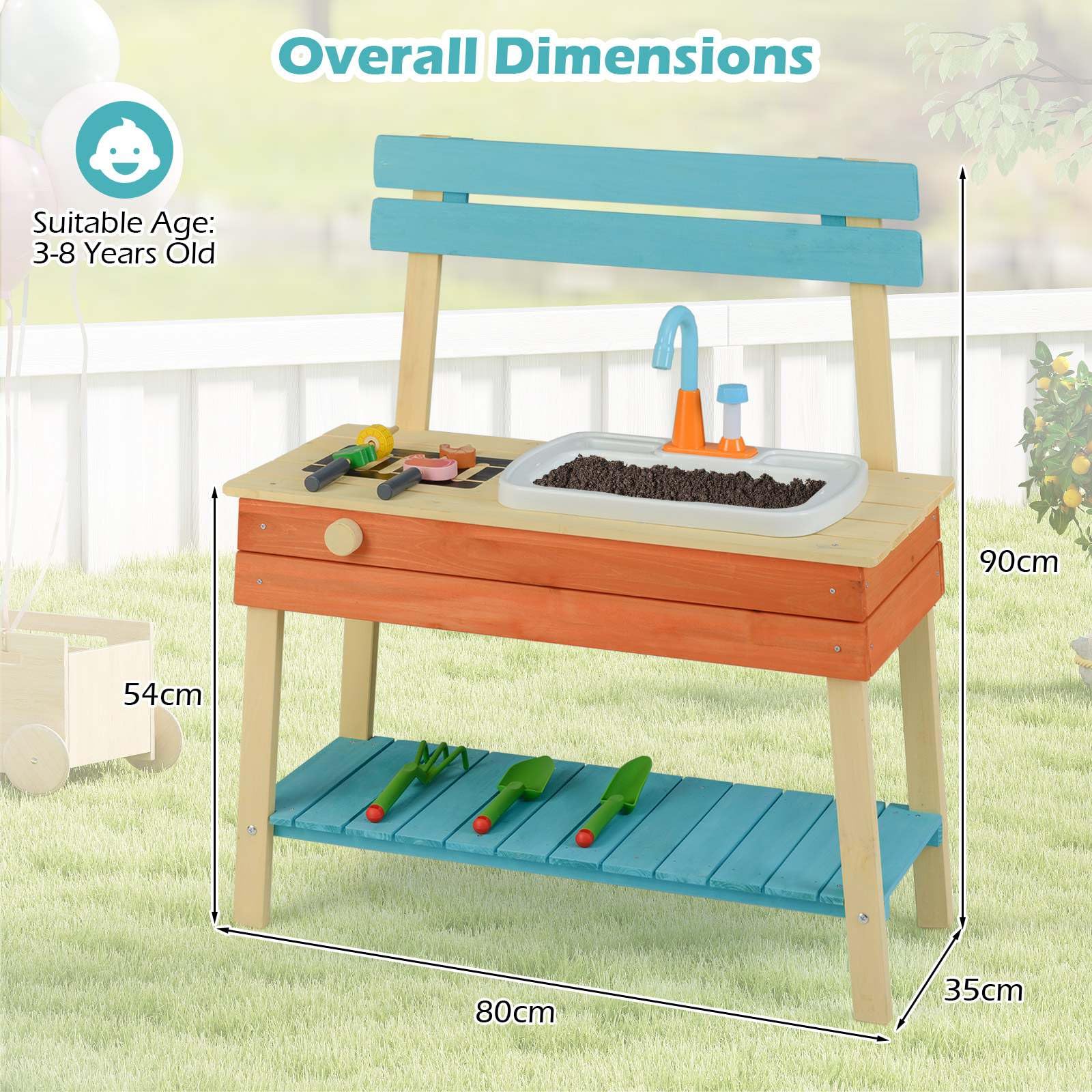 Wooden Kids Play Kitchen Set with Removable Sink and Grill Rack Mud Kitchen - Image 9
