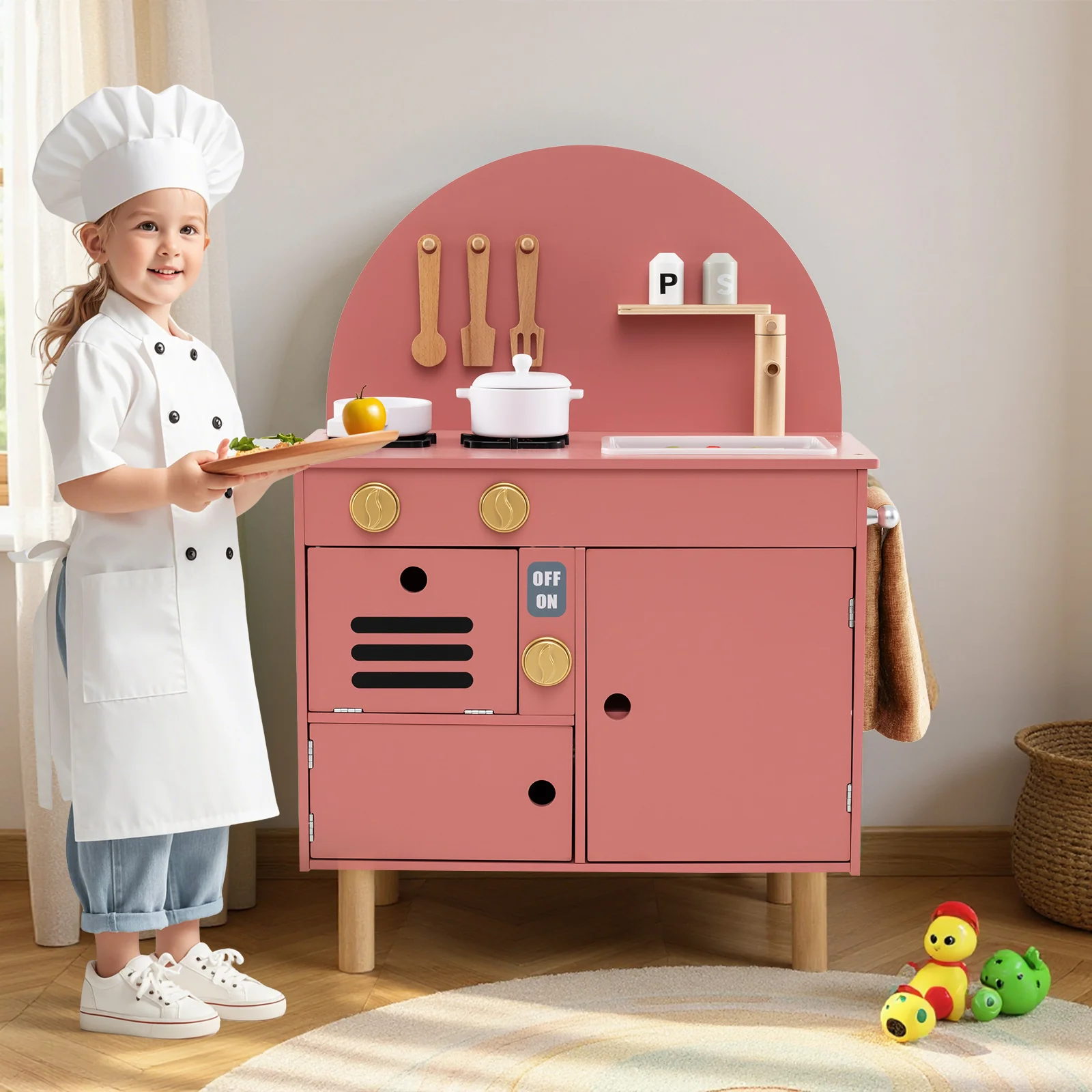 Wooden Kitchen Playset, Chef Pretend Play Set for Children 3+ Years Old - Image 12