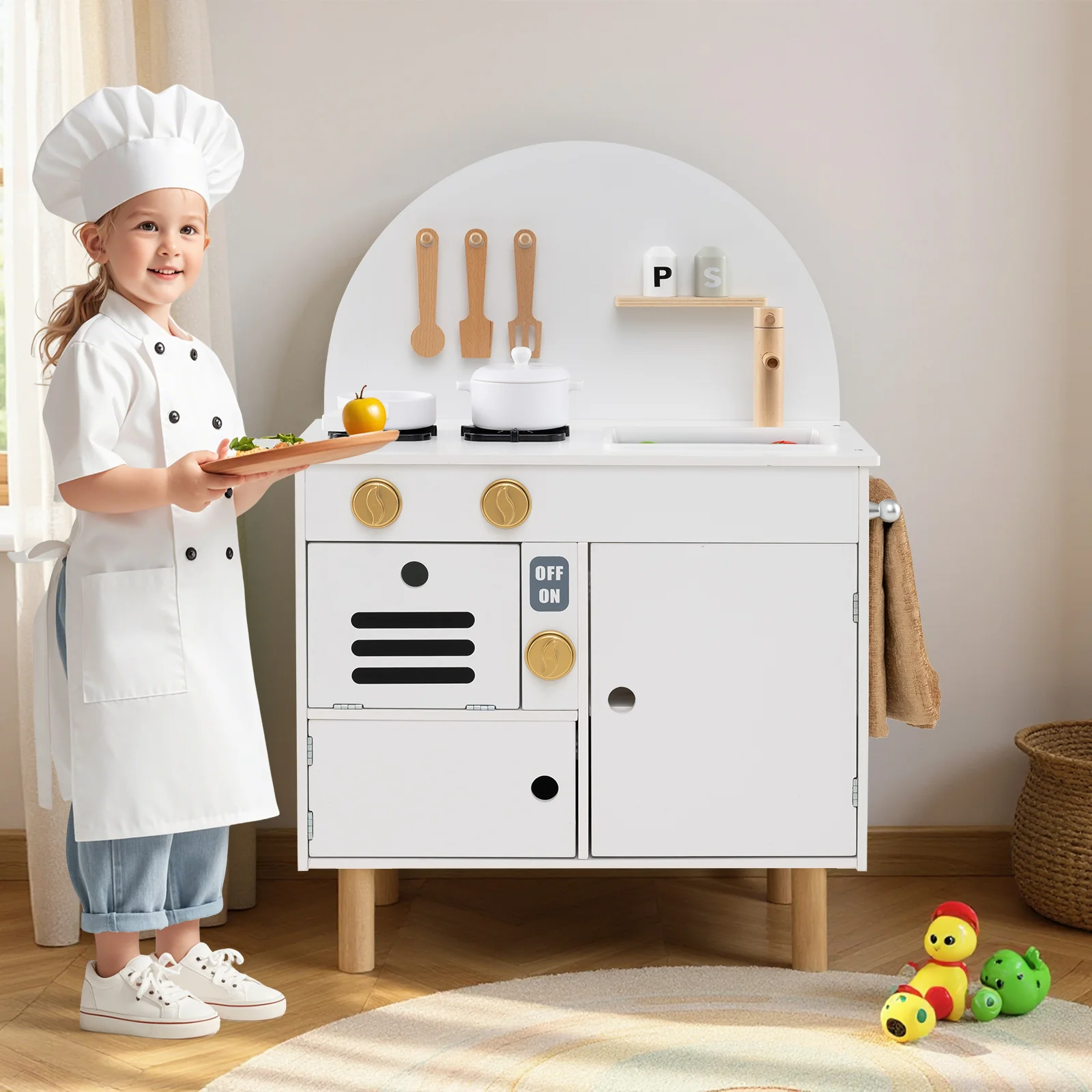 Wooden Kitchen Playset, Chef Pretend Play Set for Children 3+ Years Old - Image 14