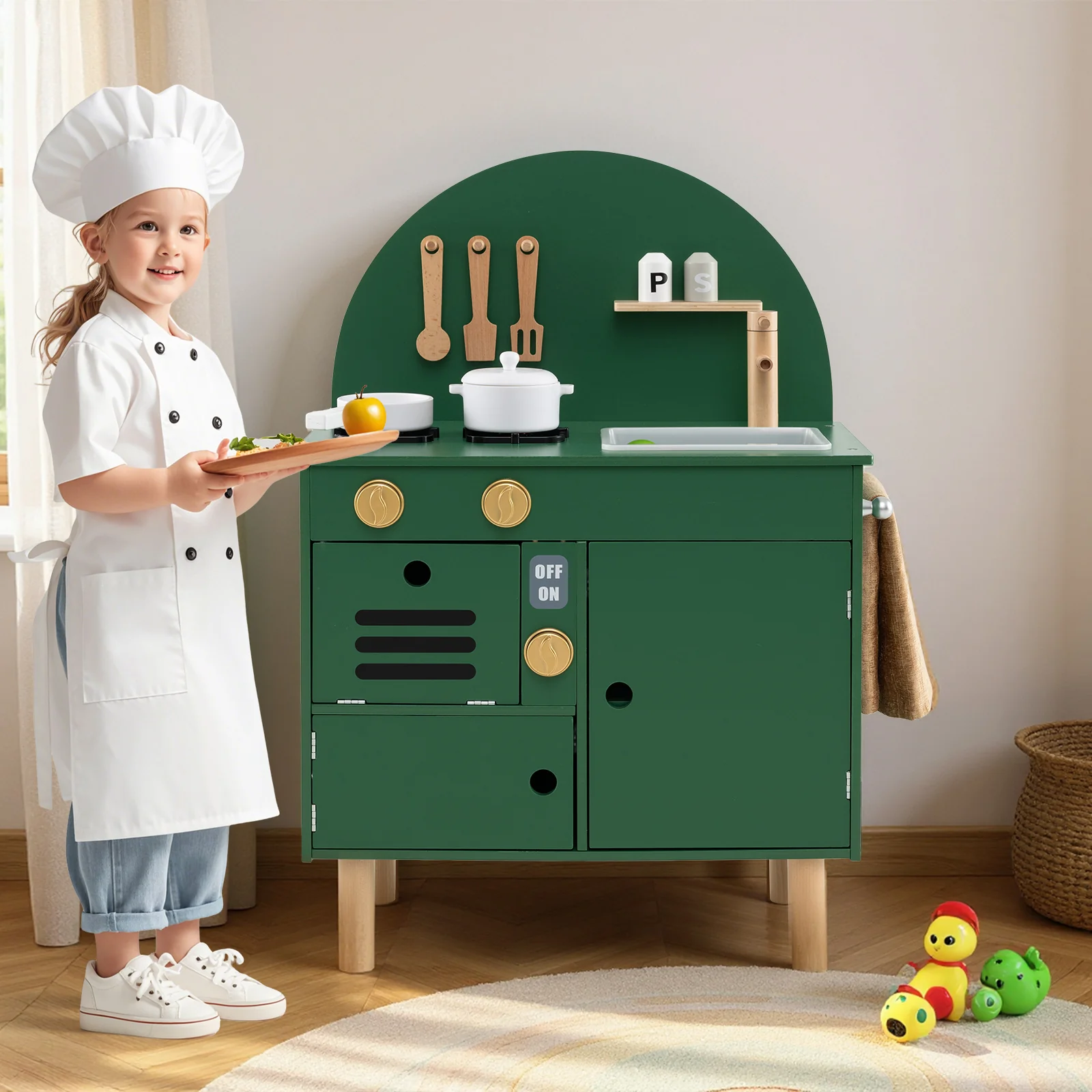 Wooden Kitchen Playset, Chef Pretend Play Set for Children 3+ Years Old - Image 2
