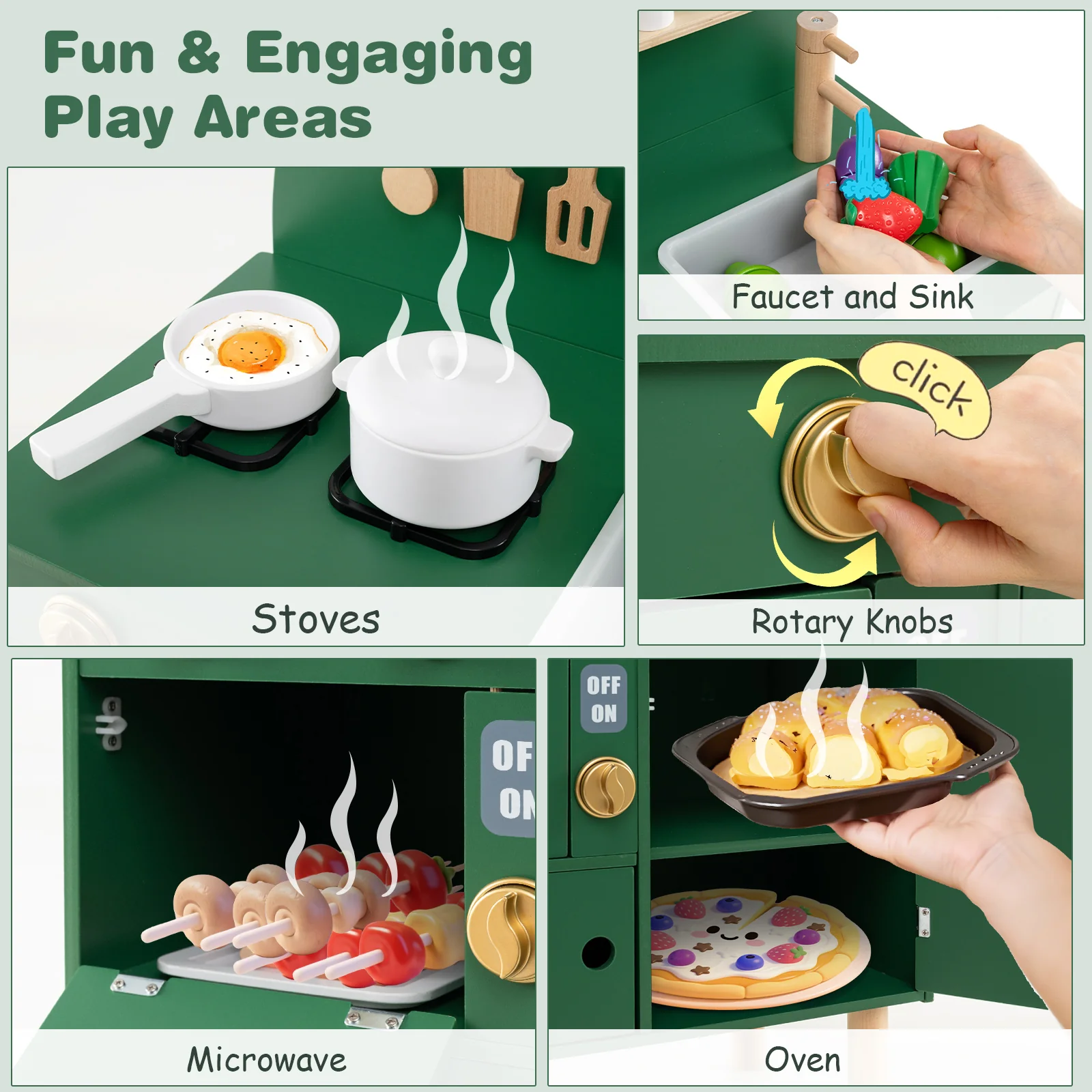 Wooden Kitchen Playset, Chef Pretend Play Set for Children 3+ Years Old - Image 3