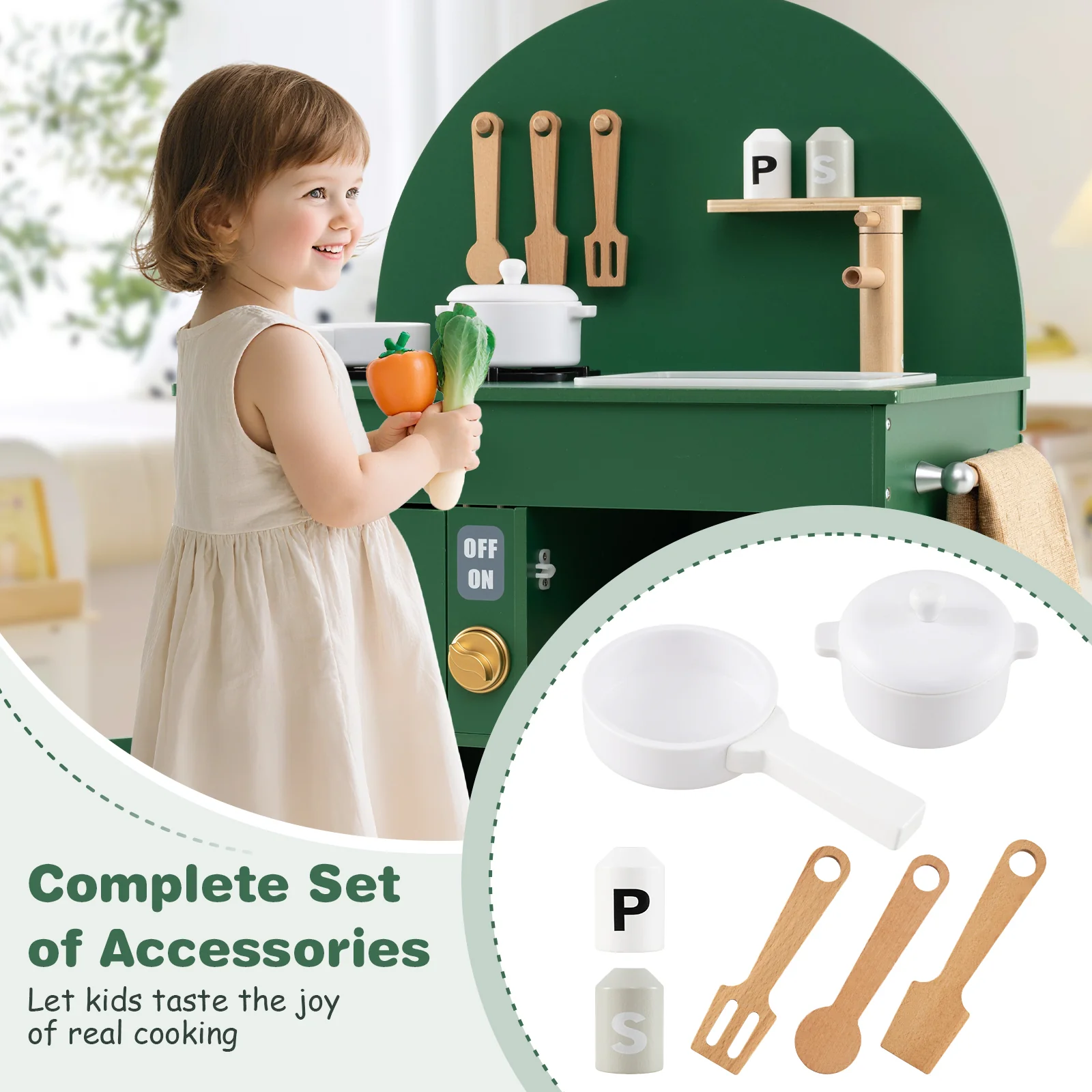 Wooden Kitchen Playset, Chef Pretend Play Set for Children 3+ Years Old - Image 6