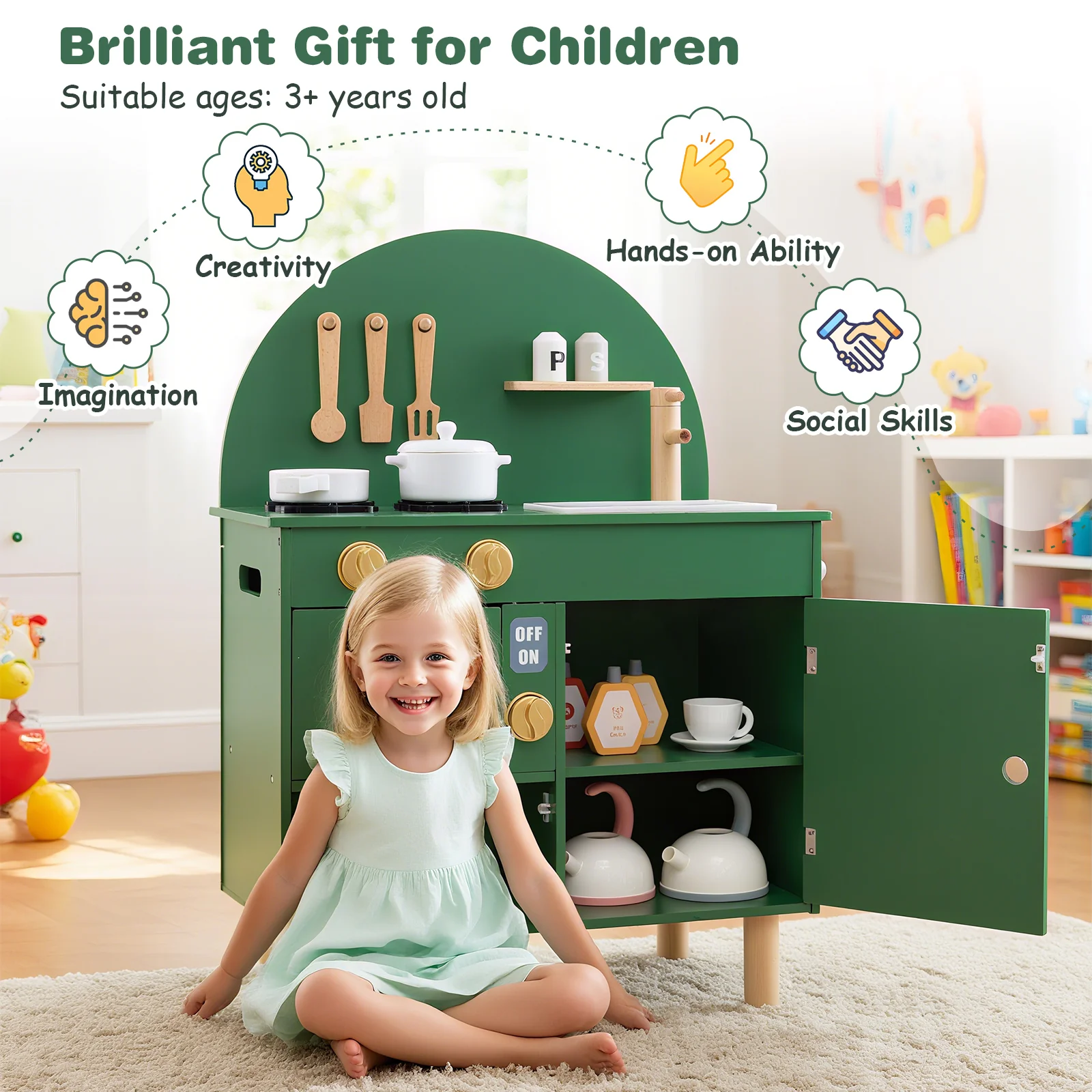 Wooden Kitchen Playset, Chef Pretend Play Set for Children 3+ Years Old - Image 7