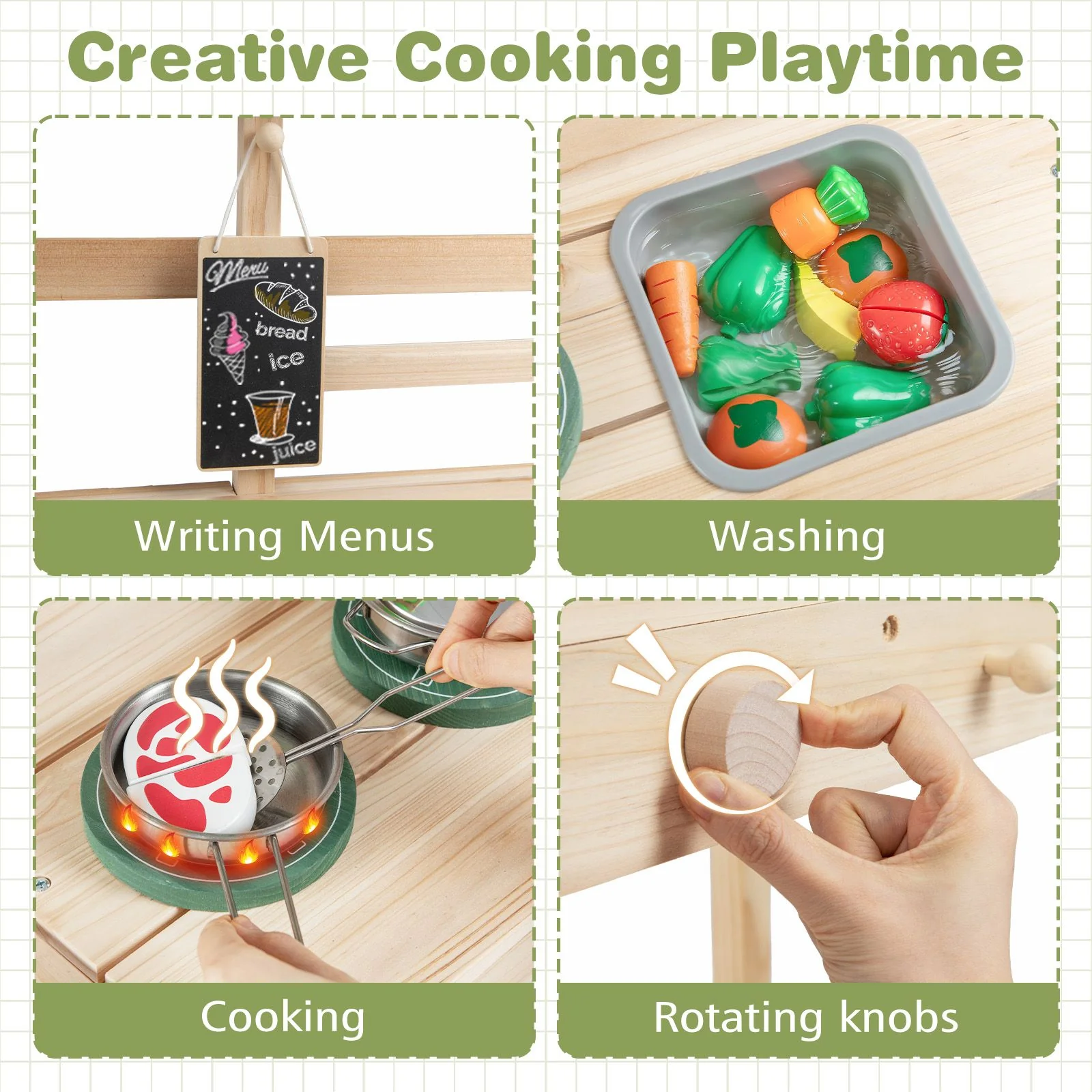 Wooden Kitchen Playset with Stoves and Flowerpots for Boys Girls 3+ - Image 5