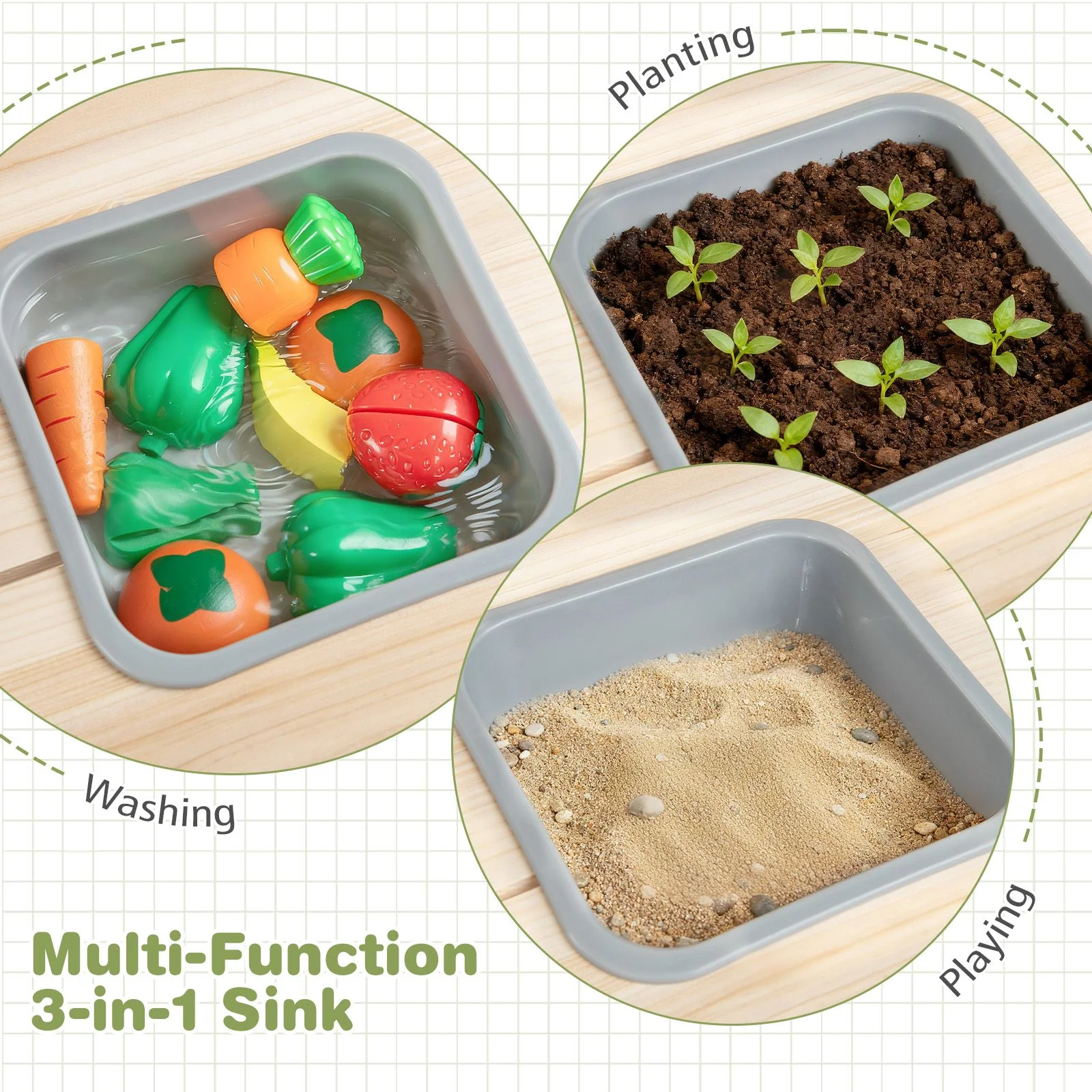 Wooden Kitchen Playset with Stoves and Flowerpots for Boys Girls 3+ - Image 6