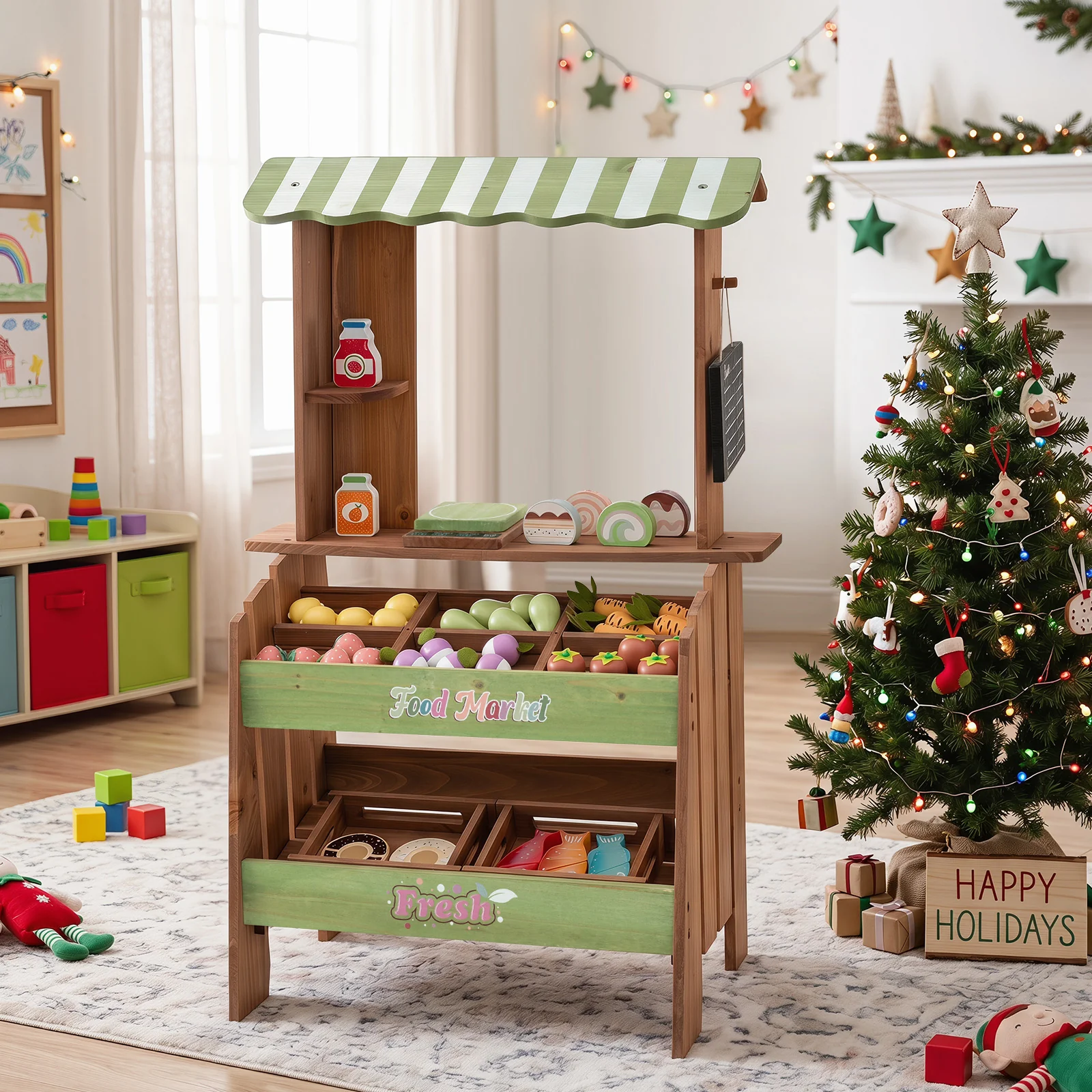 Wooden Mud Grocery Store for Kids, Outdoor & Indoor Farm Market Stand Playset - Image 2
