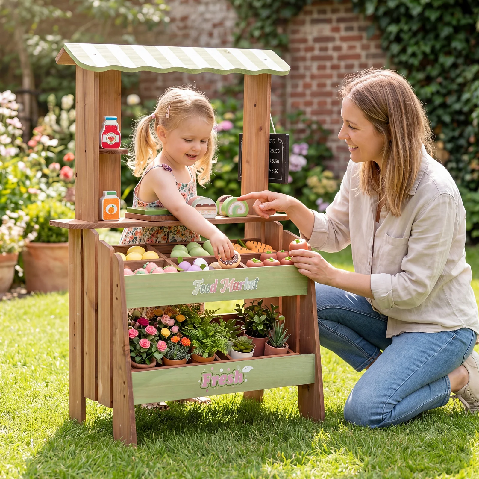 Wooden Mud Grocery Store for Kids, Outdoor & Indoor Farm Market Stand Playset - Image 3