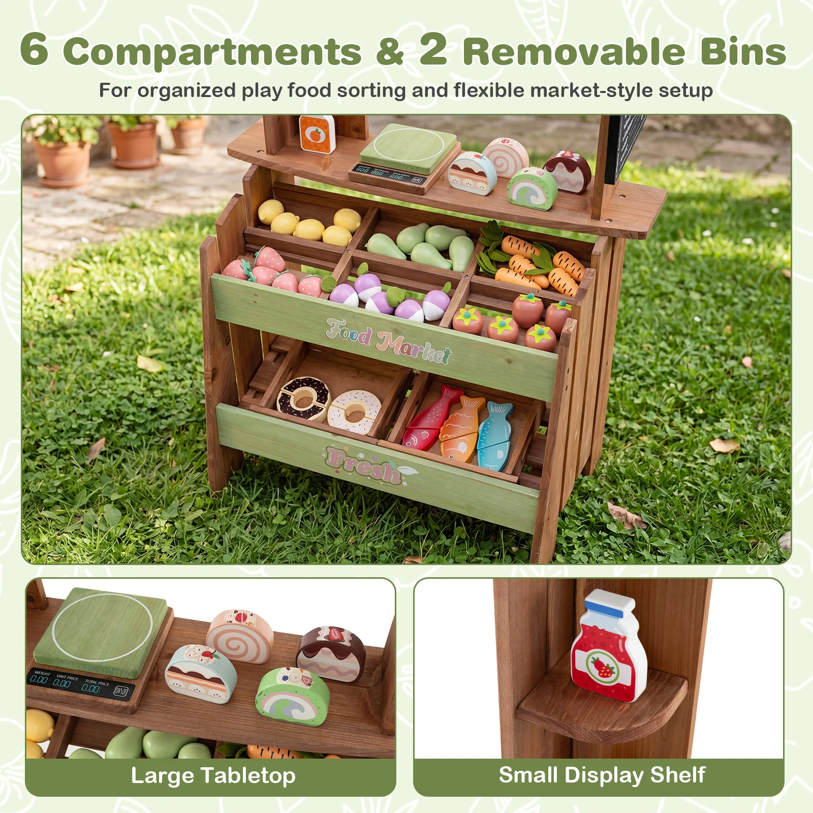 Wooden Mud Grocery Store for Kids, Outdoor & Indoor Farm Market Stand Playset - Image 5