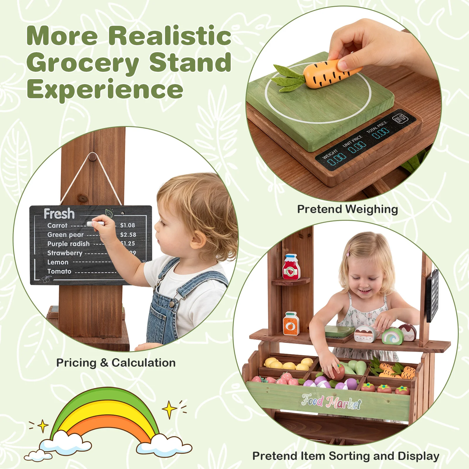 Wooden Mud Grocery Store for Kids, Outdoor & Indoor Farm Market Stand Playset - Image 7
