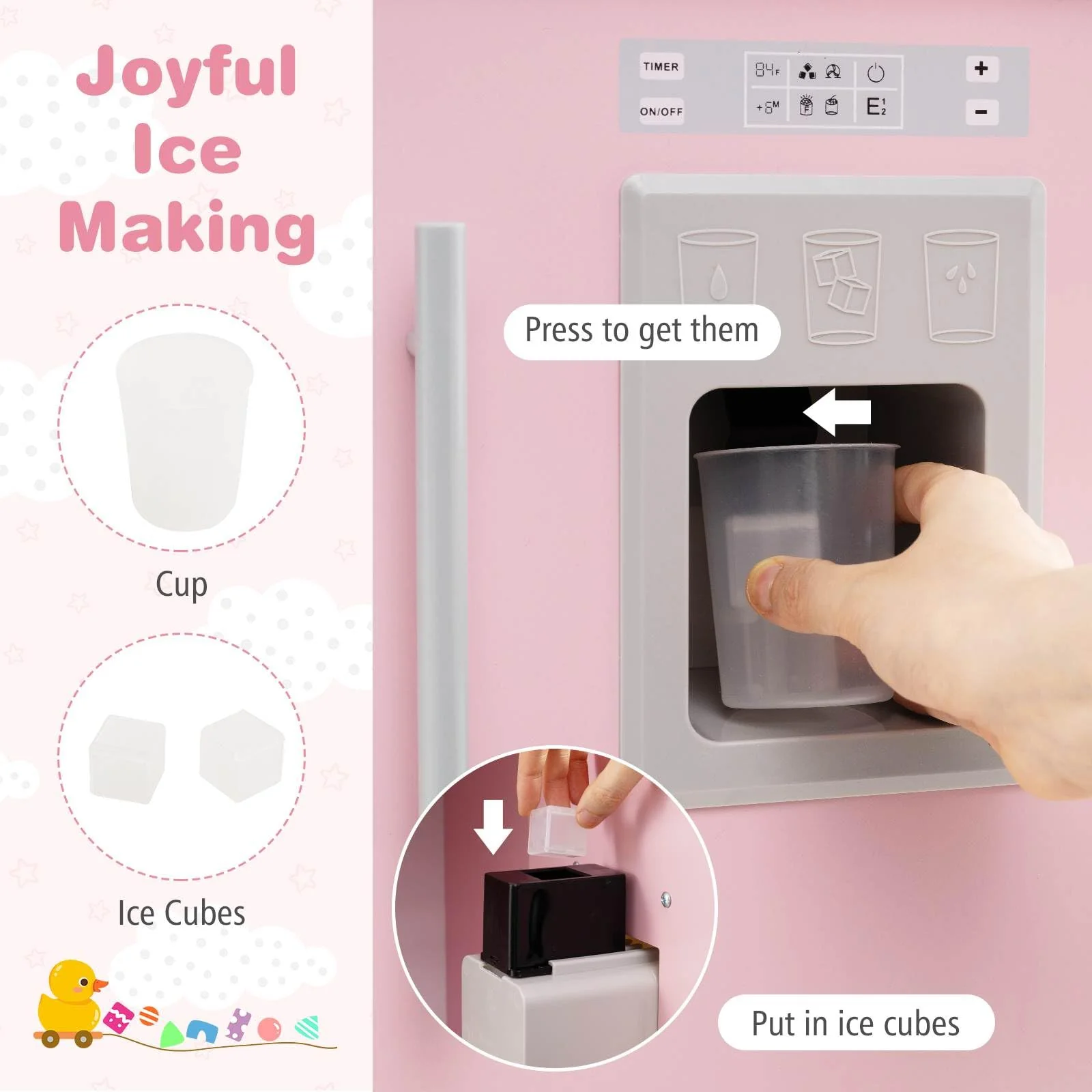 Wooden Play Kitchen for Kids with 3 Adjustable Heights and Stoves and Ice Maker - Image 4