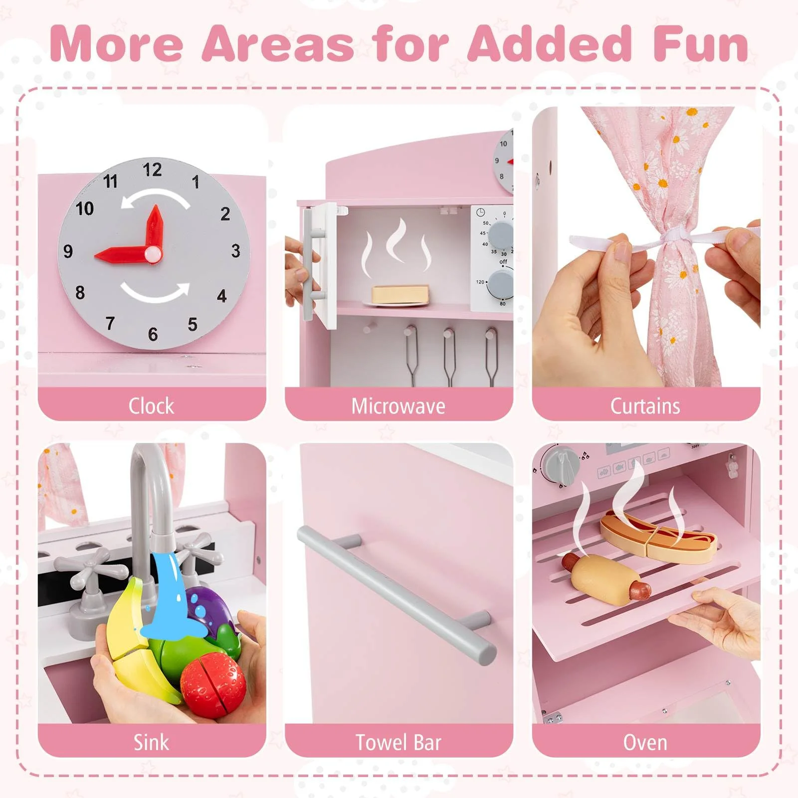 Wooden Play Kitchen for Kids with 3 Adjustable Heights and Stoves and Ice Maker - Image 5
