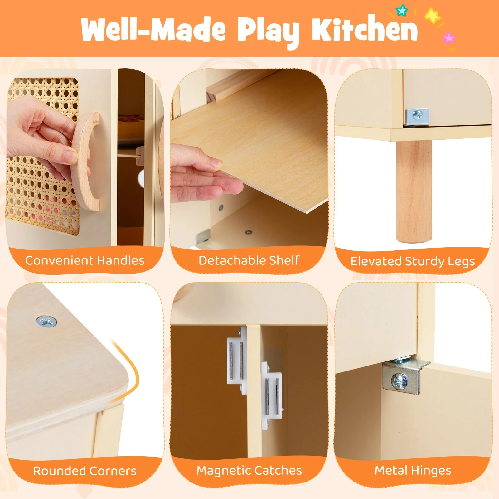 Wooden Pretend Kitchen Playset with Realistic Ice Maker and Accessories - Image 8
