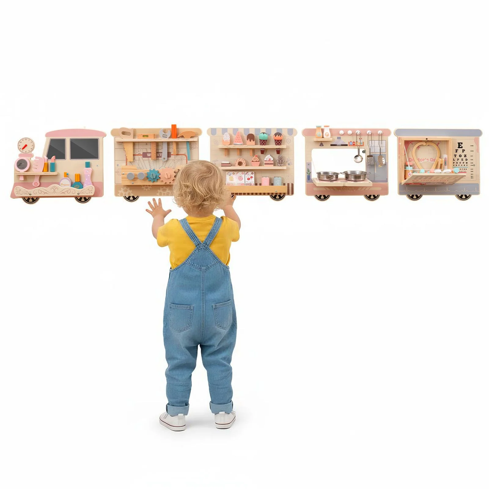 Wooden Sensory Wall Panel with Vanity for Kids