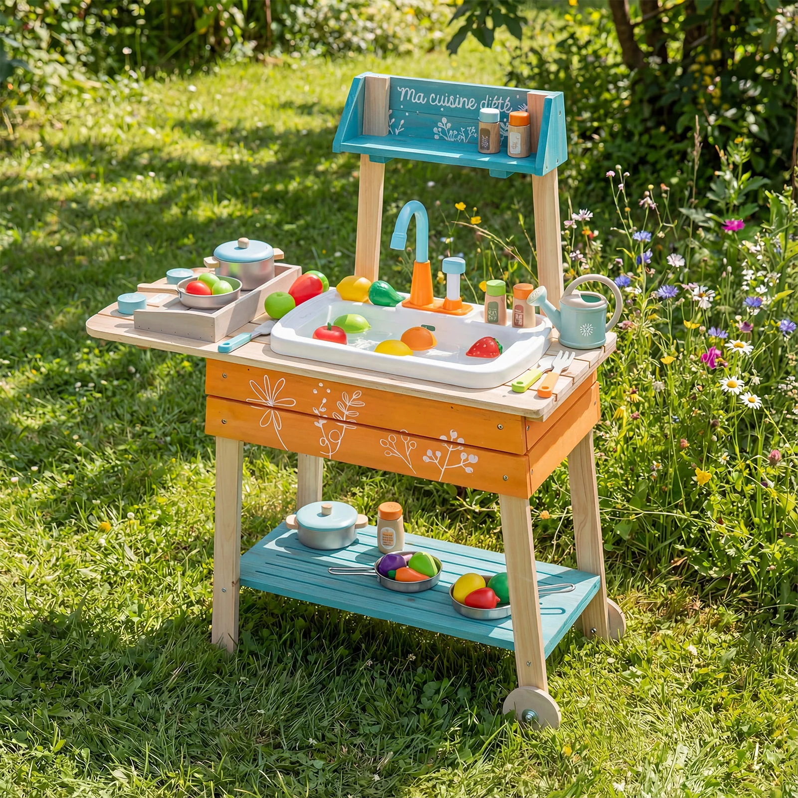 Wooden Toy Kitchen Playset with Removable Sink and Circulation Faucet - Image 2