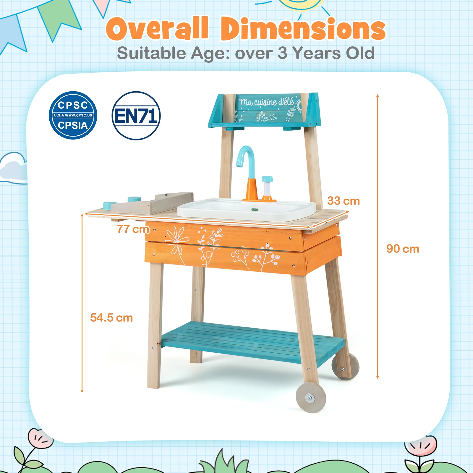Wooden Toy Kitchen Playset with Removable Sink and Circulation Faucet - Image 3