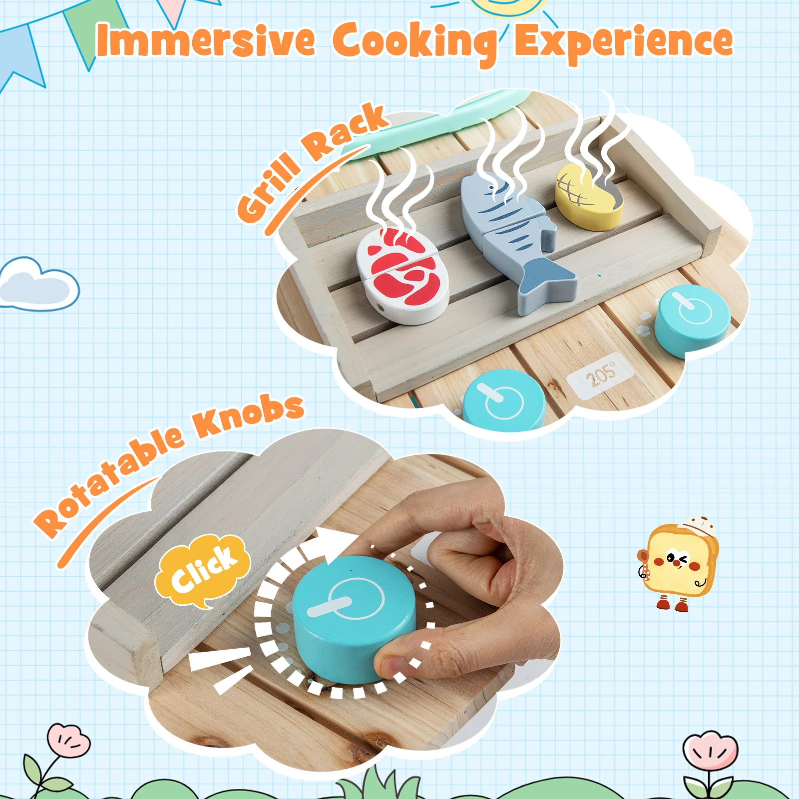 Wooden Toy Kitchen Playset with Removable Sink and Circulation Faucet - Image 4