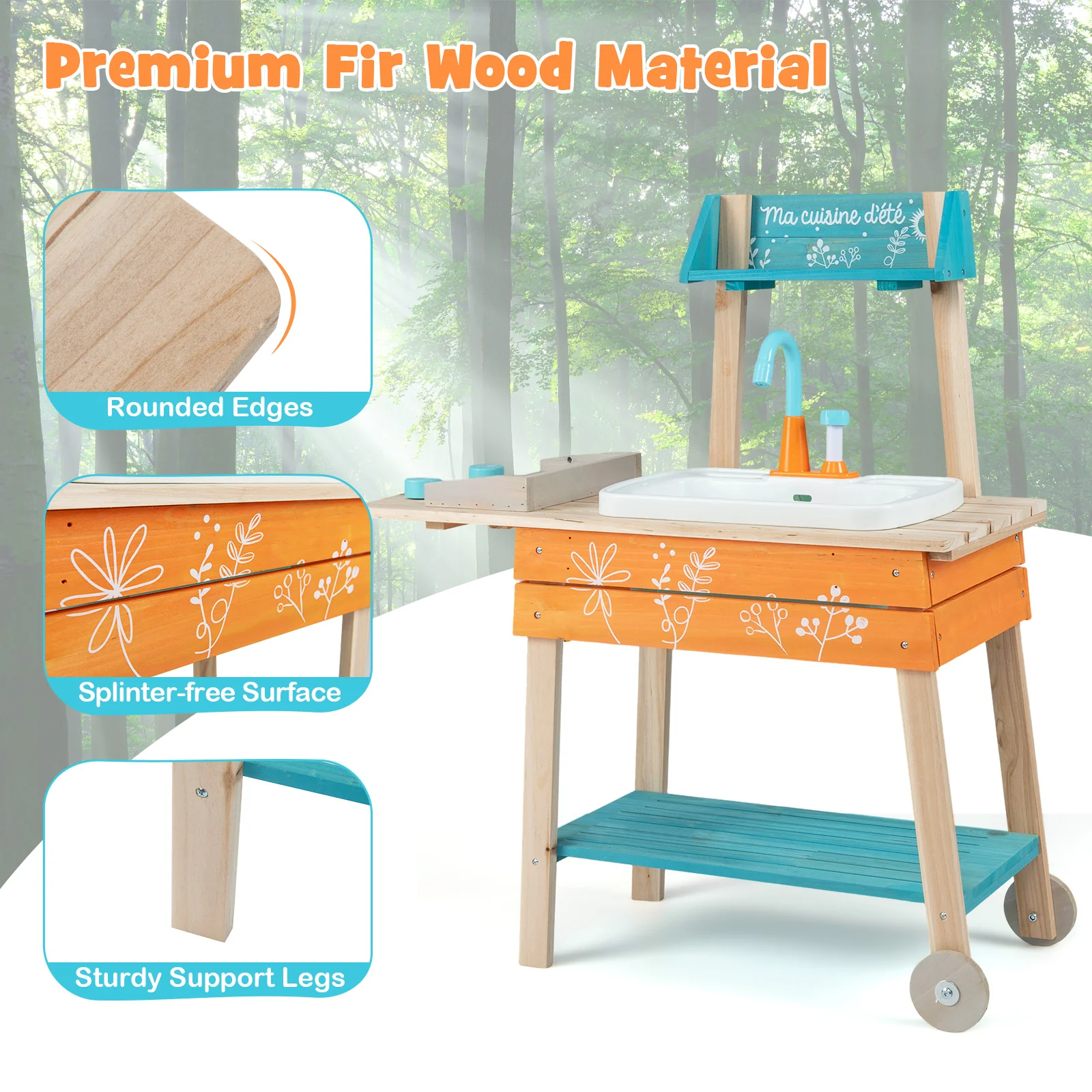 Wooden Toy Kitchen Playset with Removable Sink and Circulation Faucet - Image 7