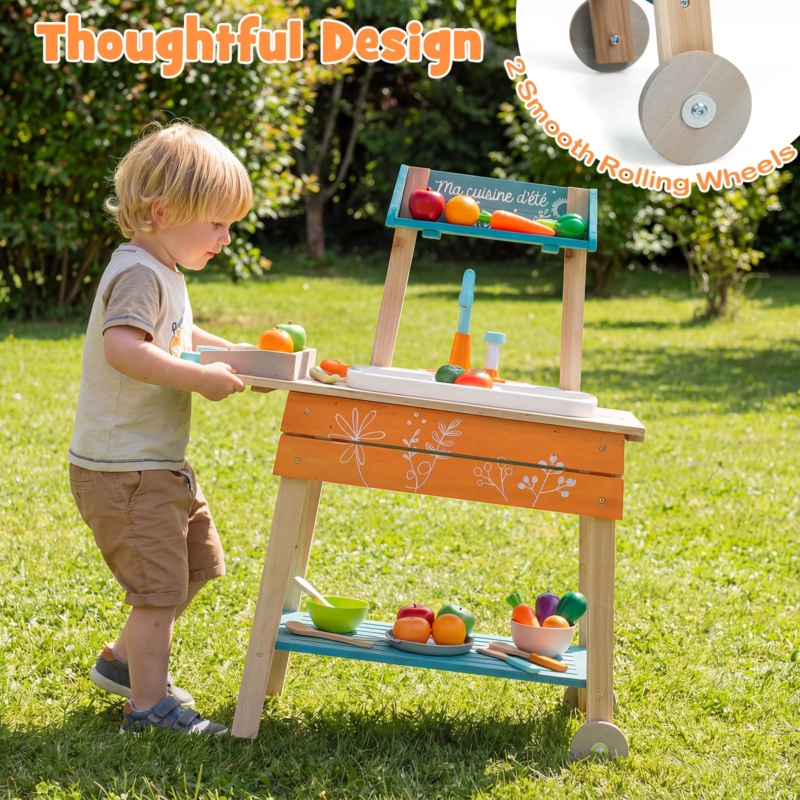 Wooden Toy Kitchen Playset with Removable Sink and Circulation Faucet - Image 8